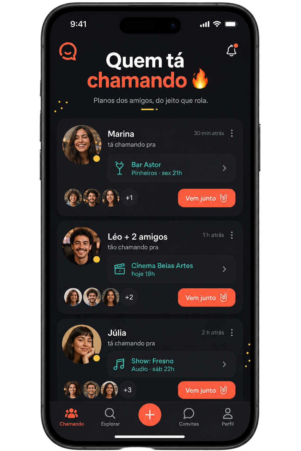 Feed do Vemzi com planos de amigos