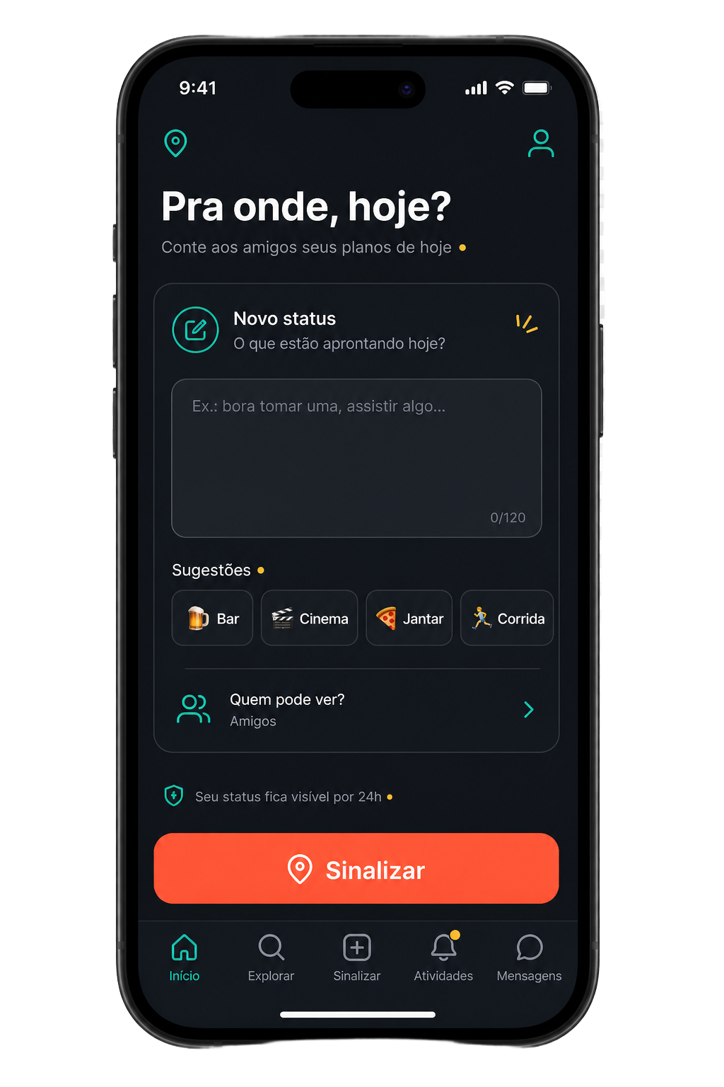 Tela do Vemzi mostrando como sinalizar um rolê